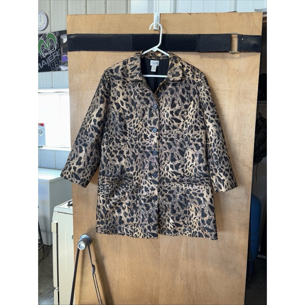 Chicos Animal Print‎ Lined Jacket with Metallic Thread Size 3